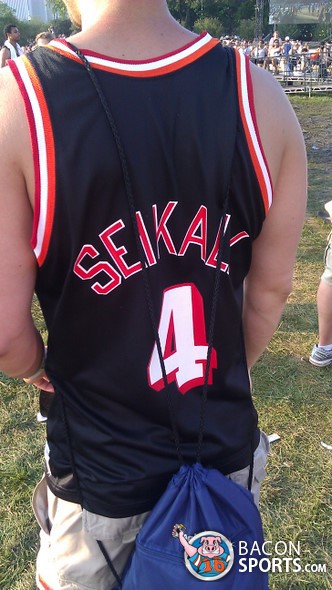 Sports fan rocking a Rony Seikaly Heat Jersey