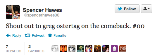 Spencer Hawes Tweets about Greg Ostertag