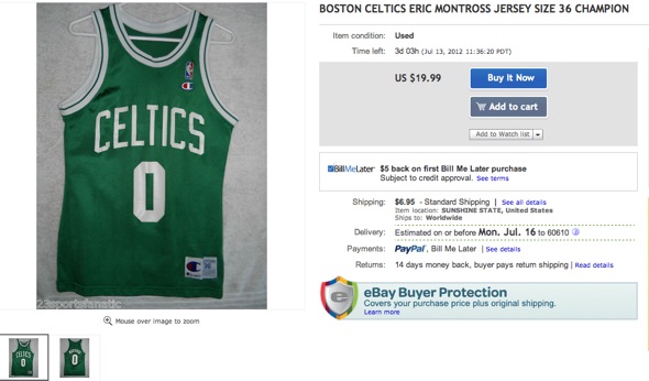 Eric Montross Celtics Jersey ebay