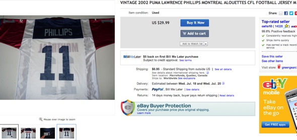 Lawrence Phillips CFL Jersey