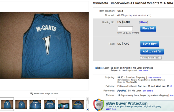 Rashad McCants Timberwolves jersey ebay