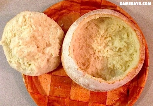 Hollowed bread bowl.